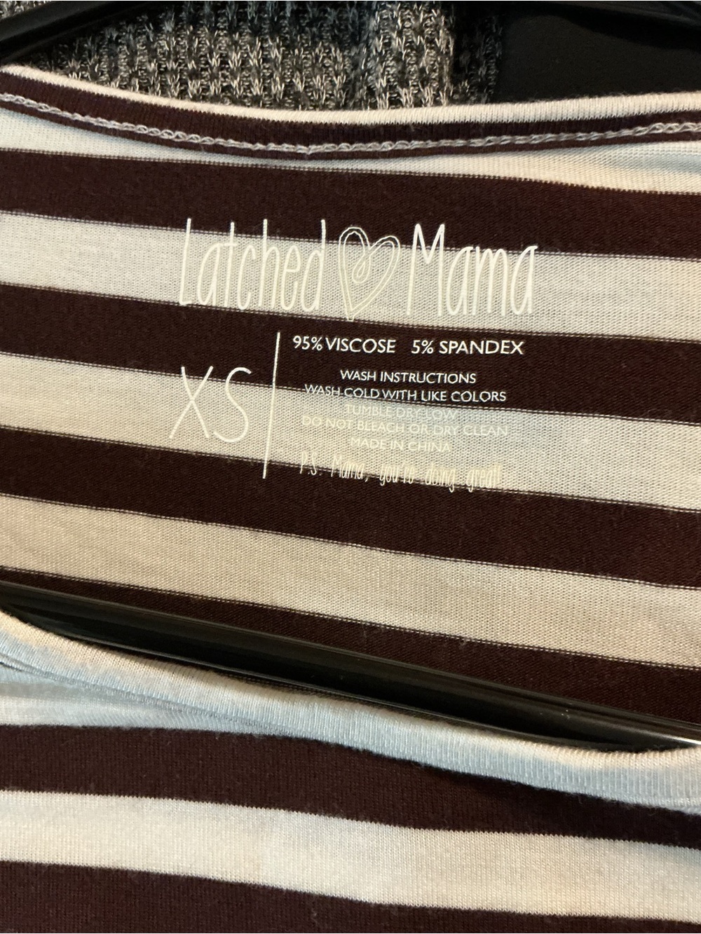🌷Latched Mama Brown & White Striped Scoop Neck Maternity/Nursing Top - Picture 4 of 4